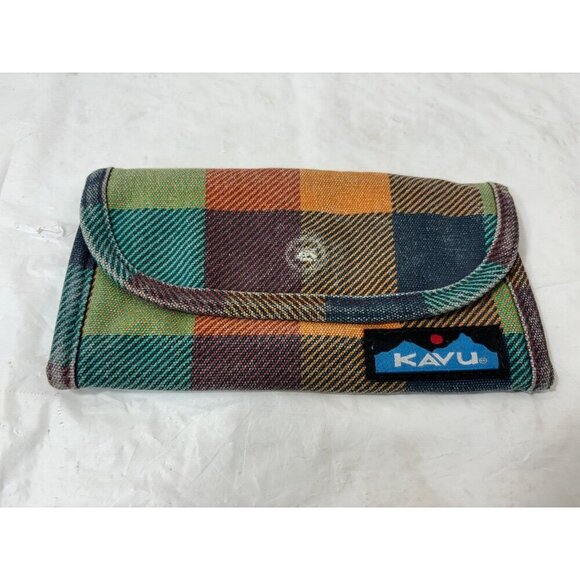 KAVU Big Spender Wallet Womens Patchwork Trifold Logo 7.5"x4" Snap Zip Checkbook - Picture 1 of 4